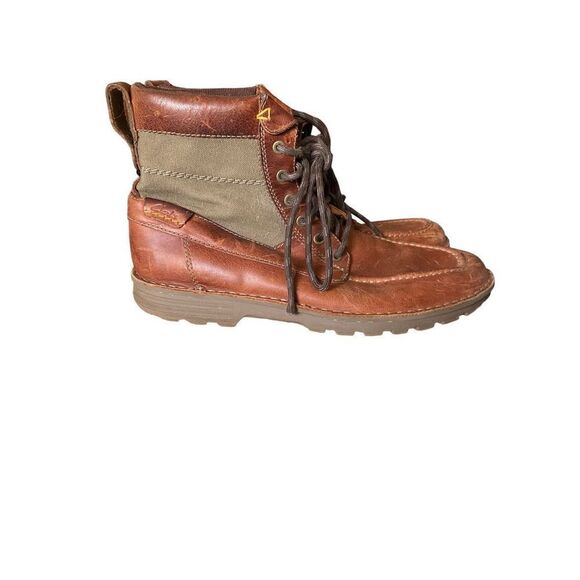 Clarks men’s brown leather canvas ankle casual boot size 11 - Picture 1 of 8